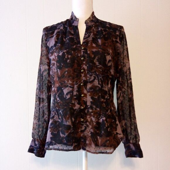 Coldwater Creek Floral Top Women Size XS/4 Black Preppy Whimsigoth Career - Picture 1 of 11